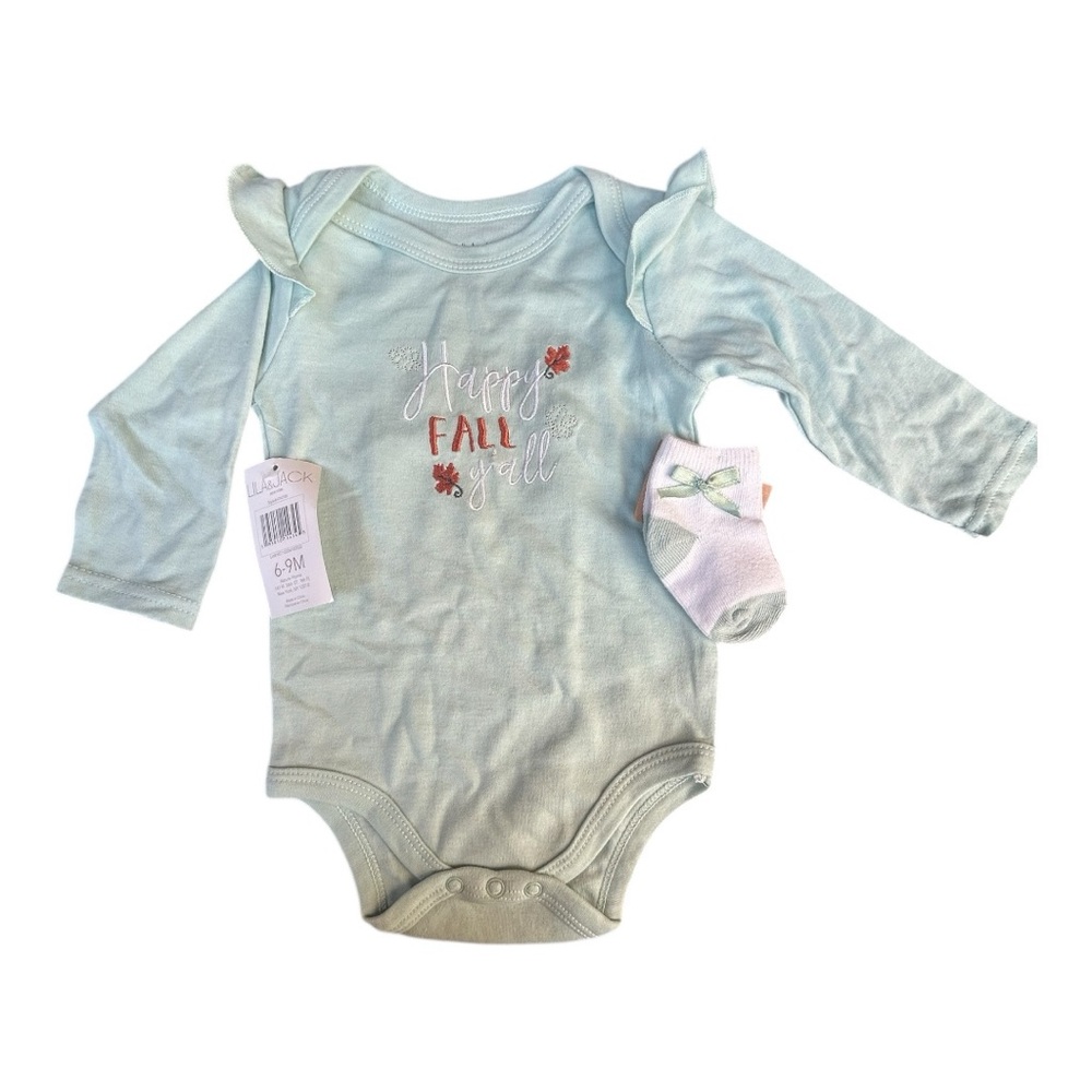 Happy Fall Y'all Light Blue Baby Bodysuit with Socks